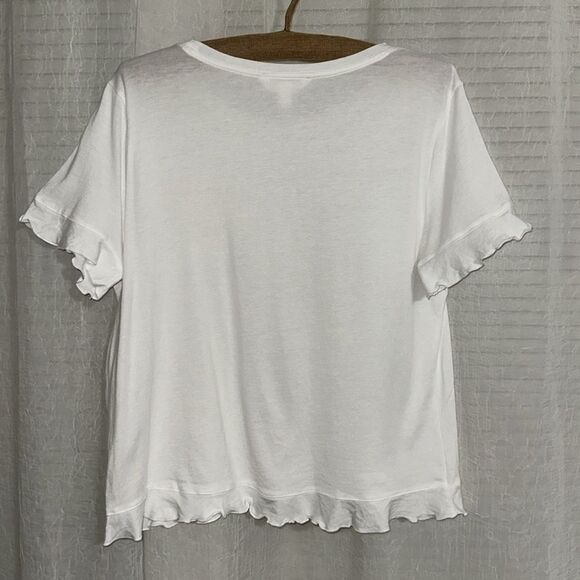 LC L Boxy Fit Crew Short Sleeve Ruffle Trim Crop Top - Picture 2 of 10